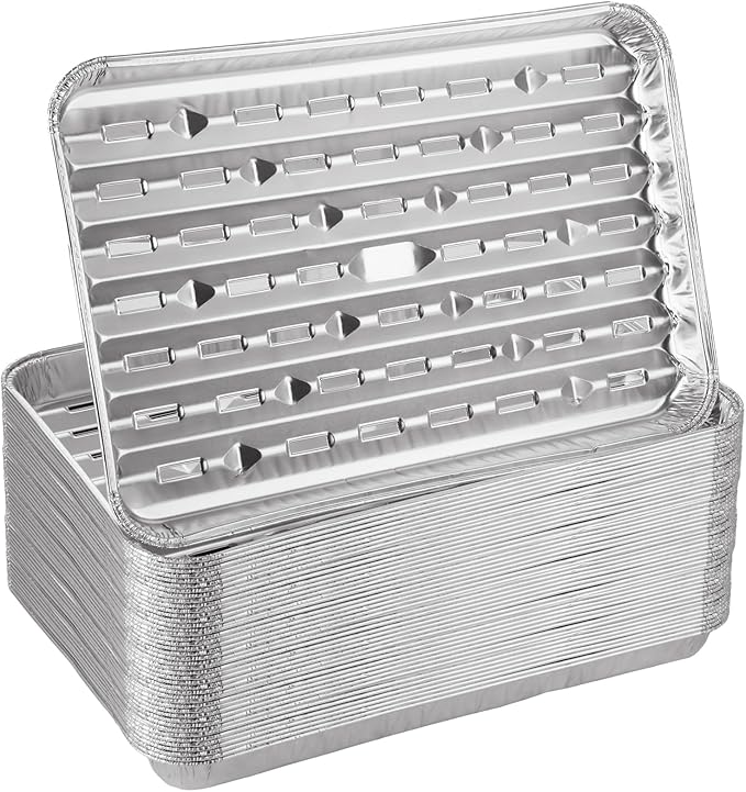 ZUQIAN 50 Pack Aluminum Foil Grill Pans with Holes, 9'' x 13'' Aluminum Foil Grill Liner Topper, Disposable Foil Broiler Pans for Cooking BBQ Grilling Trays Foil Grill Drip Pans