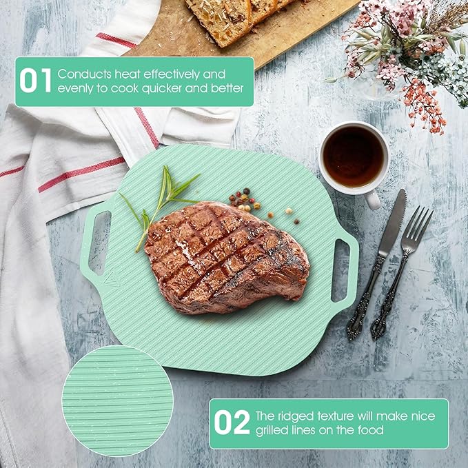 SYQQMEE Korean Grill Pan for Stove Top, Camping Stove and induction Stove, Griddle with Thick Bottom, Non-stick Coating frying Pan (Green, Square)
