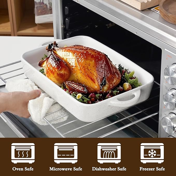 Family of chefs casserole dishes set for oven, 2Pcs rectangular baking dish, Durable Lasagna & cake for kitchen, Non-stick ceramics bakeware with handle, Microwave & Dishwasher safe.