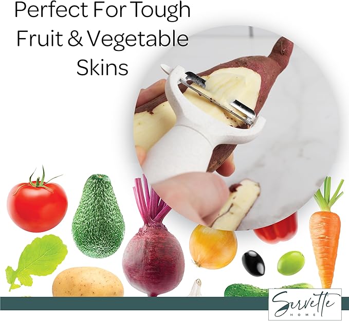 Fruit and Vegetable Peelers with Stainless Steel or Ceramic Blades, Wheat Straw Handles (Stainless Steel)