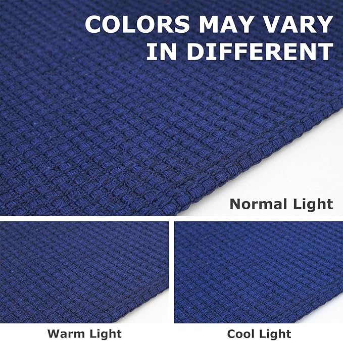 IOHOUZE Washable Runner Rug 2.6x10 Non Slip Rubber Backed Long Hallway Runner Entryway Runner Indoor, Kitchen Rugs Woven Cotton Floor Carpet for Hall Entrance, Royal Blue/Navy