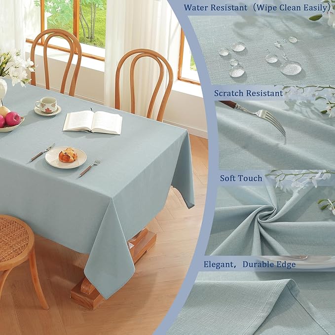Alsoo Table Cloth Rectangle Table, 60X90 Inch Linen Textured Table Cloth Waterproof Spill-Proof TableCloths Wrinkle Free Fabric Farmhouse Table Cover for Dining Parties Buffets Holidays,Light Blue