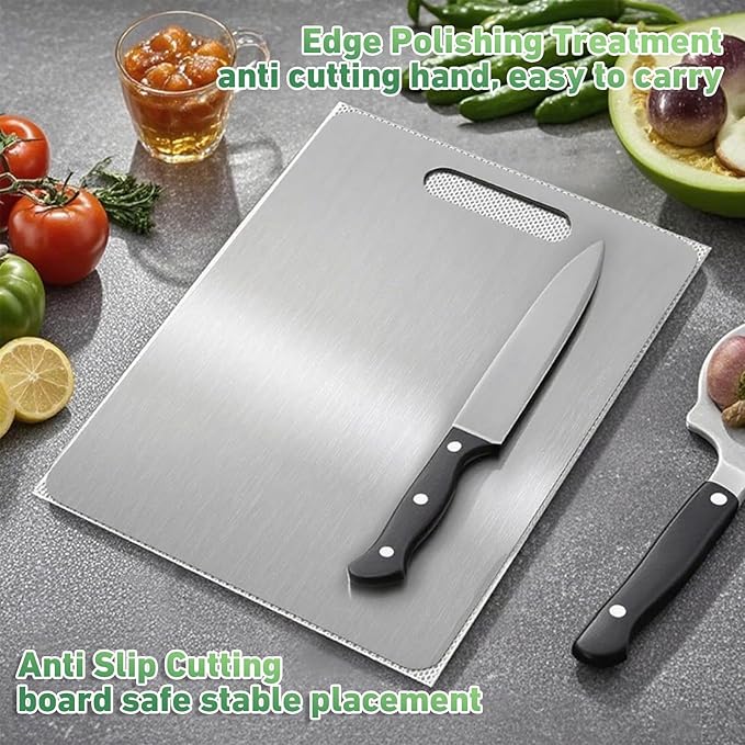 Katuchef Titanium Cutting Board, 2026 New 100% Pure Titanium Cutting Boards for Kitchen, Titan Cut Pro Double Sided Chopping Board, Non Toxic Dishwasher Safe Durable Cut for Meat Fruit Vegetable(L)