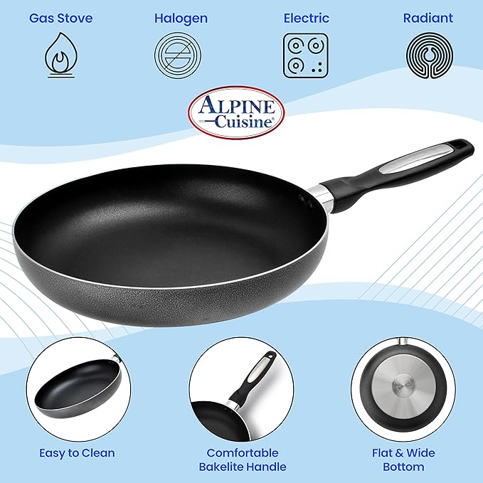 Alpine Cuisine Fry Pan 13-Inch Nonstick Coating Gray, Frying Pans Nonstick for Stove with Stay Cool & Comfortable Handle, Durable Nonstick Cookware, Ideal for Family