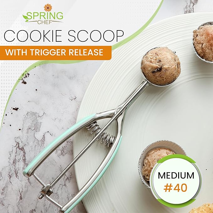 Spring Chef Stainless Steel Zester, Fine Shred & Multifunctional Medium 1.7 Tbsp Cookie Scoop, #40-2 Product Bundle - Mint