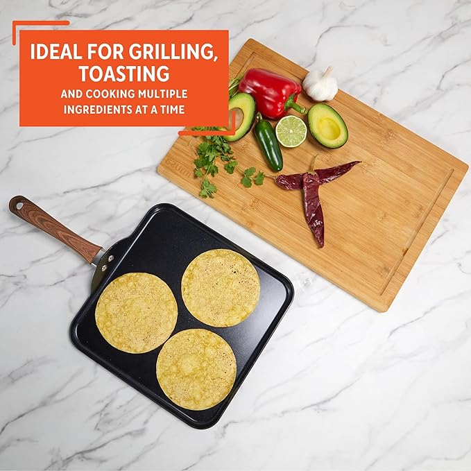 IMUSA 11 Inches Square Griddle Pan with Cool Touch Handle, Non-Stick Ceramic Coated, Talavera design