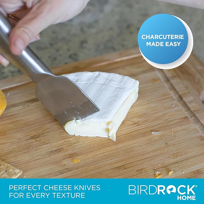 Internet's Best 4 Piece Stainless Steel Cheese Knife Set - Charcuterie Knives Set with Cutter, Slicer, Fork & Spreader – Dishwasher Safe - Ideal Cheese Board Knives for Hard, Soft, Crumble, Cheeses