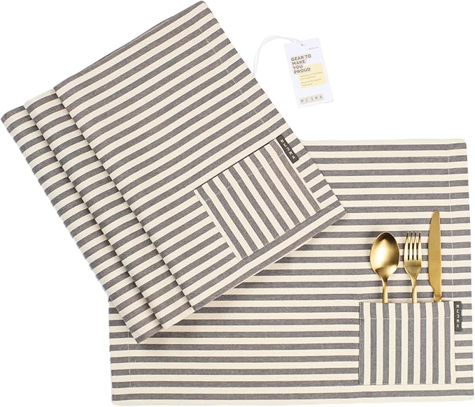 MEEMA Table Cloth Placemats Set of 4 | Washable Kitchen Mat with Pocket | Upcycled, Denim & Durable Cotton Fabric Table Mats for Home and Kitchen Decor| 14 x 20 in
