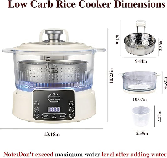 Low Carb Rice Cooker,5L Multifunction Smart Rice Cooker - 4H Keep Warm,Digital Display,Timer & Reservation Function,Suitable for Cooking,Simmering,Stewing,and Steaming(5L,Beige)