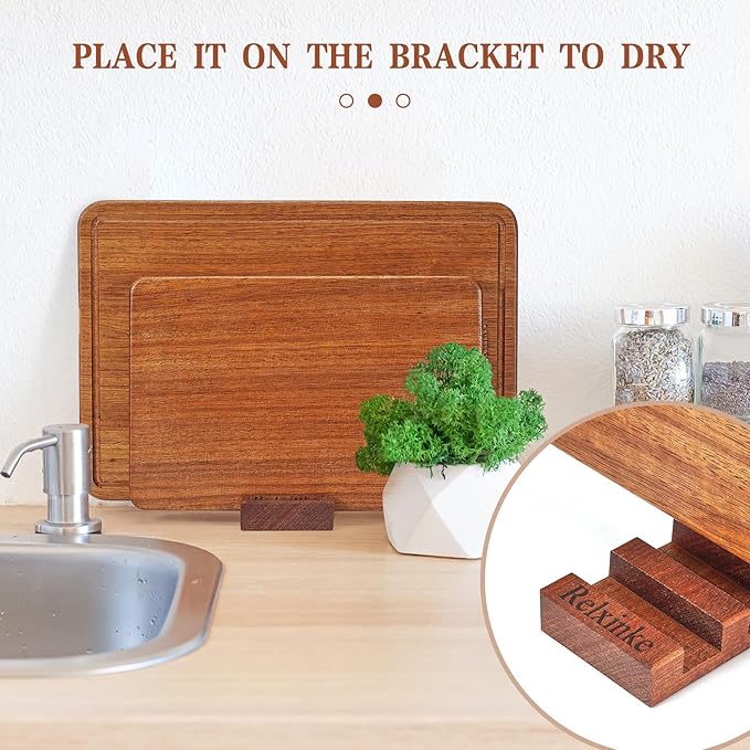 Relxinke Solid Teak Wood Cutting Board Set One Piece Non Glued Large Thick Crack Resistant Wooden Chopping Board with DeepJuice Grooves Built in Handles for Kitchen Meat Bread 15x10.2IN &11.8 * 7.9IN