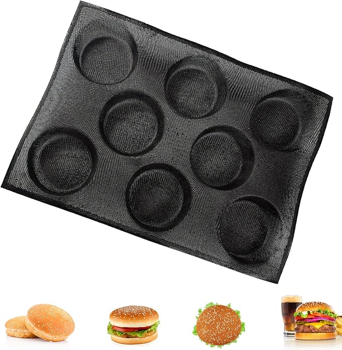 Dioycli Silicone Hamburger Bun Pan, Perforated Mesh Burger Bun Molds, 8 Cavities, Black