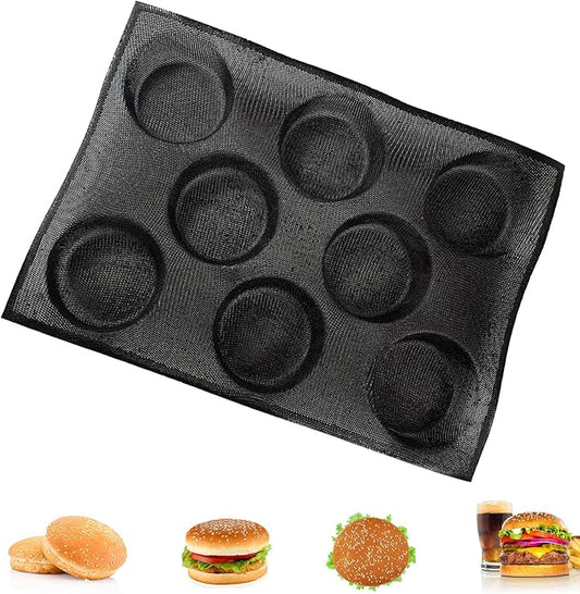 Dioycli Silicone Hamburger Bun Pan, Perforated Mesh Burger Bun Molds, 8 Cavities, Black