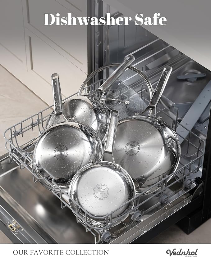 VEDNHOL Stainless Steel Frying Pan Set,8"&10"&12" Tri-Ply Stainless Steel Pans,Skillet,Frying Pan Stainless Steel,PFOA&PTFE Free,Dishwasher&Oven Safe,Induction Compatible Steel Pans for Cooking