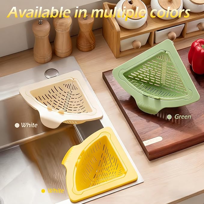 Magnetic Drainage & Filter Basket,No Drilling Required Twist-off base Triangular Design for Kitchen Sink Strainers without Drilling Ideal for cleaning Fruits, Vegetables, and Food Scraps (White)