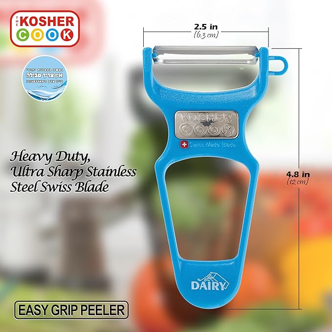 The Kosher Cook Y Vegetable Peeler - Heavy Duty, Ultra Sharp Stainless Steel Blade - Swiss Peeler - Easy Grip Plastic Handle - Color Coded Kitchen Tools - Blue