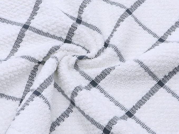 Cotton Grid Dish Cloths, Terry Cleaning Rags, 12 x 12 Inches, Light and Soft, Quick Drying Dish Rags, 8pc/Set (Grey)
