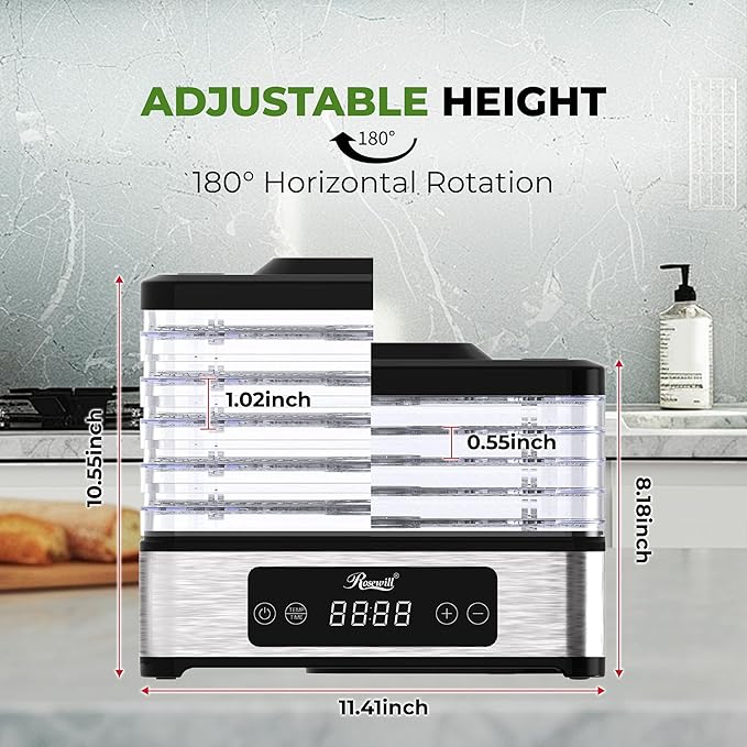 Rosewill Compact Food Dehydrator, 5 Stackable Trays with Adjustable 48H Timer and Temperature Control - 400W Electric Food Dryer for Jerky, Fruits, Herbs, Veggies, Meat & Dog Treats