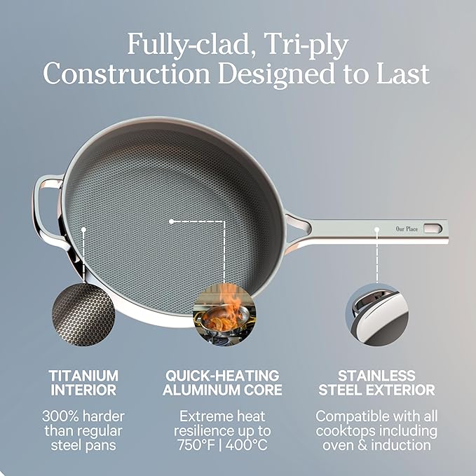 Our Place Mini Titanium Pro Cookware Duo | 6-Piece Tri-Ply Titanium Cookware Set with Always Pan Pro & Perfect Pot Pro | Non-Toxic No-Coating Nonstick | Induction & Oven-Safe up to 750°F | Gold