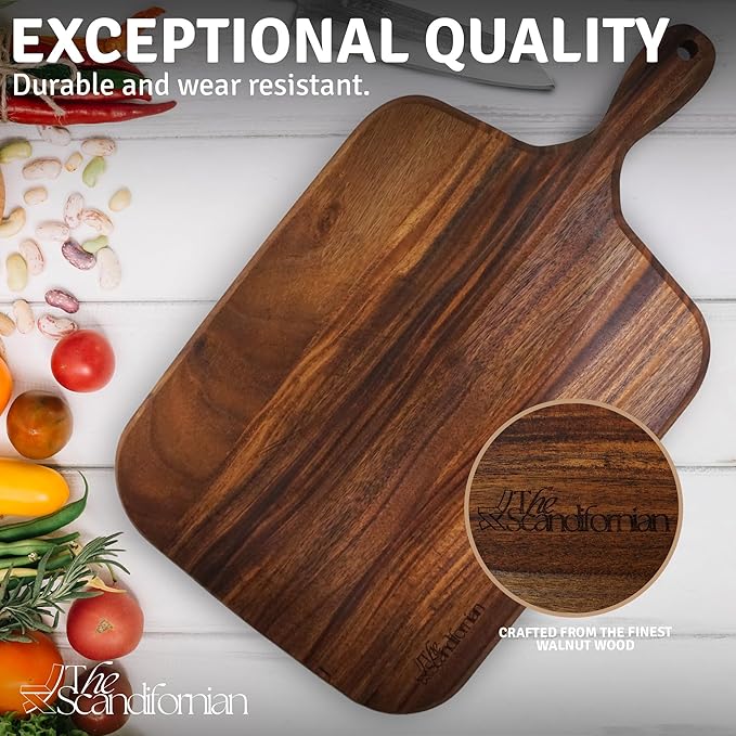 Walnut Wood Cutting Board | Jumbo Extra Large Size 26" x 16", Paddle Shape with Handle | Premium Elegant Handcrafted Walnut Cutting Board | Perfect for Entertaining