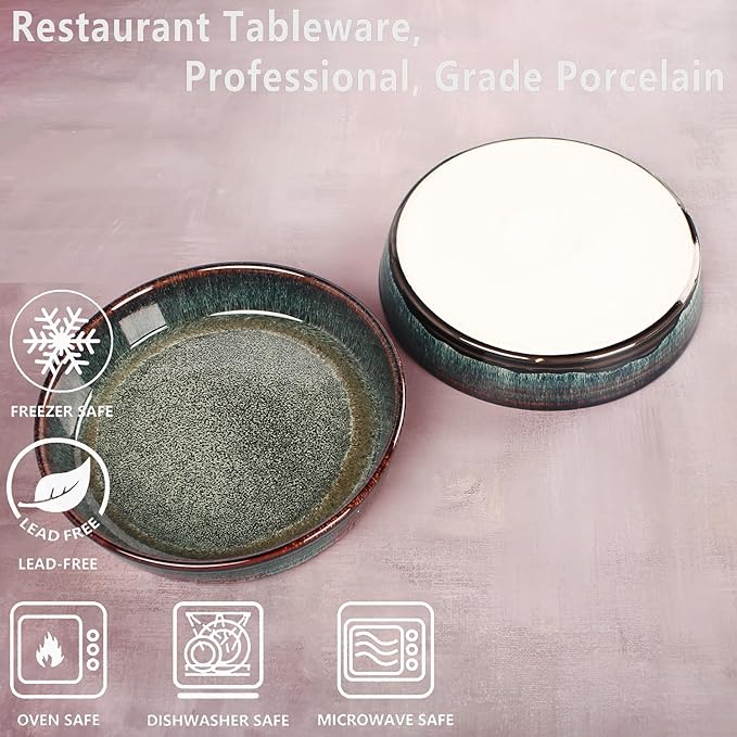 LIUYWYHCF Ceramic Pie Pan Quiche Baking Dish Set of 2, Round 7.5 Inch Au Gratin Baking Dishes, 17 Ounces Non-Stick Tart Pan, Pie Plate for Apple, Oven, Dishwasher and Microwave Safe