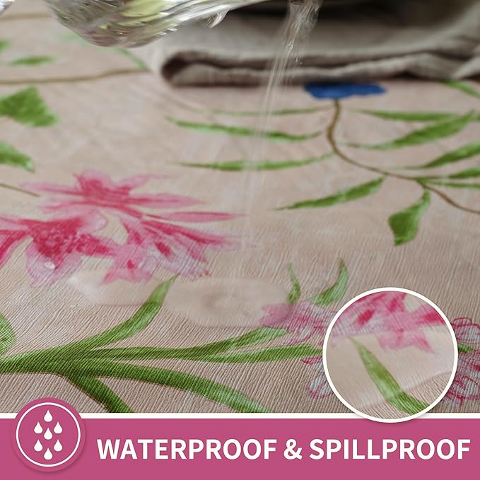 Rectangle Table Cloth,100% Waterproof Tablecloth Oil Proof Spill Proof Vinyl Table Cloth, Wipe Clean Plastic Table Cover for Dining, Camping, Indoor and Outdoor 54" x 120",Pink