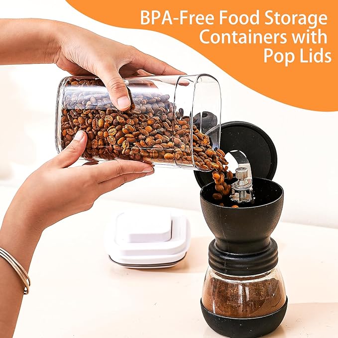 Pop Airtight Food Storage Container Set, 4 Pcs Cereal Storage Organizer Canisters with Pop Lids, BPA-Free, Vacuum Seal & One-button Opening, Stackable Pantry Containers for Dry Food Storage
