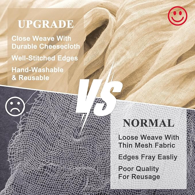 Wokceer Cheesecloth Table Runner 12Pack 10FT Sand Christmas Gauze Cheese Cloth Table Runner for Party Long Rustic Sheer Table Runners for Baby Bridal Shower Wedding Easter Decor