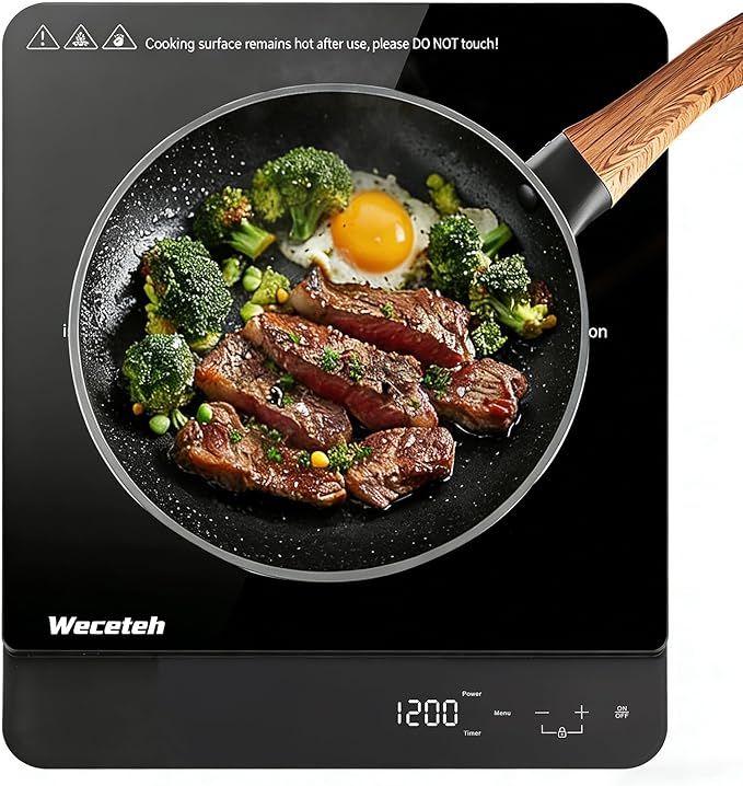 Portable Induction Cooktop Ultra-Thin, Single Burner Induction cooktop, 11 Power Levels, 3h Timer & Child Safety Lock, Low Noise, for Kitchen RV Apartment Countertop, 110-120V, black