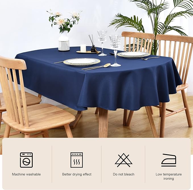 Wolkemer Oval Tablecloth 60 x 102 Inch Washable Fabric Table Cloth Solid Navy Blue Table Cover for Dining Wedding Party Banquet Tabletop Decoration