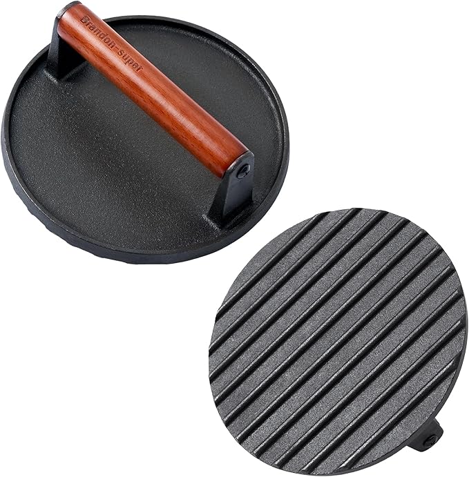 Brandon-super Smash Burger Press Two-Piece Set - Impurity-Free Cast Iron Meat Bacon Griddle Hamburger Smasher Tool