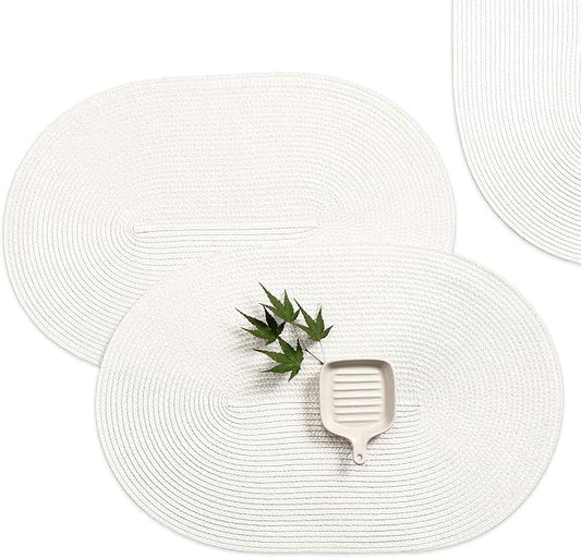 AHHFSMEI Placemats Set of 6 for Dining Table Washable Woven Non-Slip 18x12 inches Placemat Heat-Resistant Durable Table Mats for Dining Table Easy to Clean (Oval White,6)