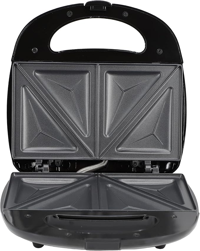 MegaChef Electric Compact Aluminum Nonstick Panin Press Grill Sandwich Maker, Countertop Appliance, Sandwich Grill, Upright Storage, Overheat Safety Protect (Triangle Plate)