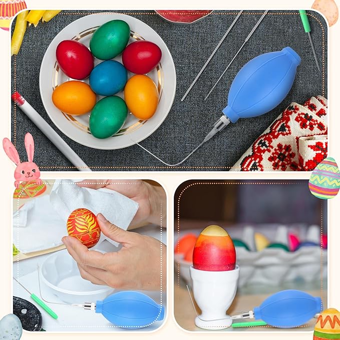 8 Pcs Easter Easy Egg Blower Empty with Rinsing Bottle Egg Puncher Tool One Hole Pysanky Pump and Drill Pysanky Ukrainian Decorating Kit for Easter Party Craft Supplies