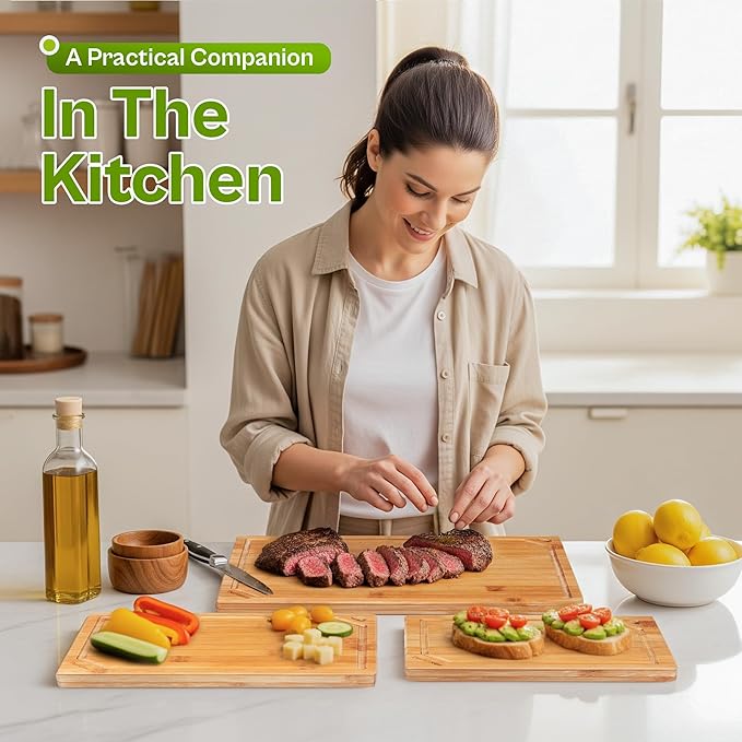 DaviGreen Bamboo Cutting Board Set of 3 (Dark Bamboo, 0.6 Inch Thick)