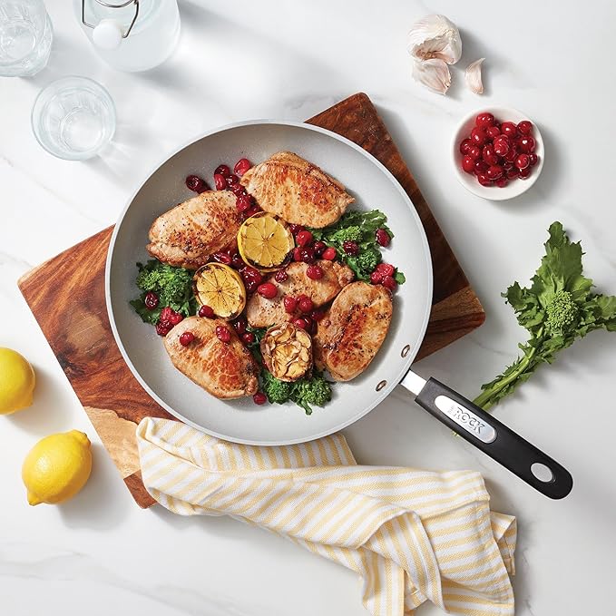 Starfrit The Rock TERRA 28cm (11'') Ceramic Non-Stick Fry Pan - Thick Aluminium Base - PFAS Free - Easy to Clean - Grey