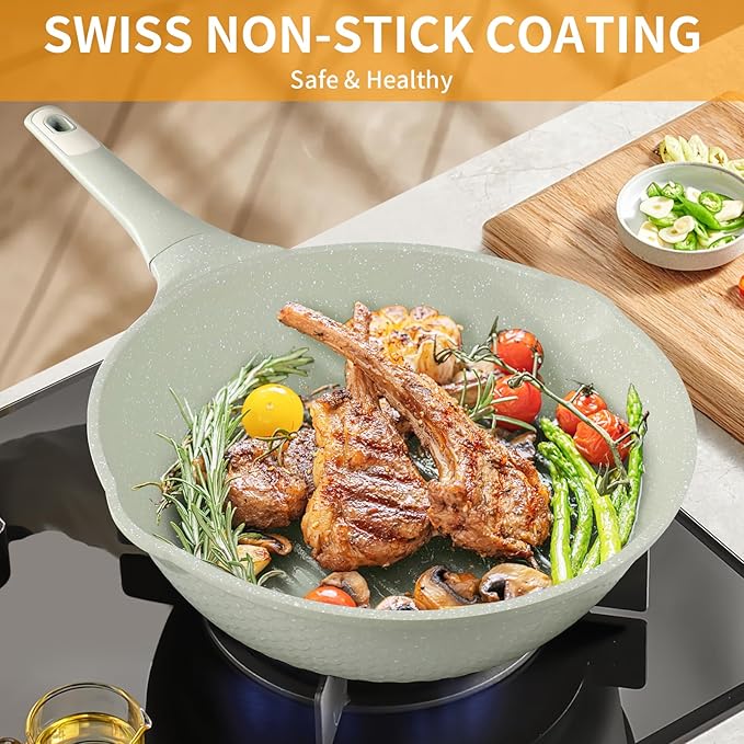 Xuanying 12 Inch Nonstick Saute Pan with Lid - 5.5Qt Large Deep Frying Skillet, PFOA/PFAS Free & Dishwasher Safe, All Stovetop Compatible Including Induction