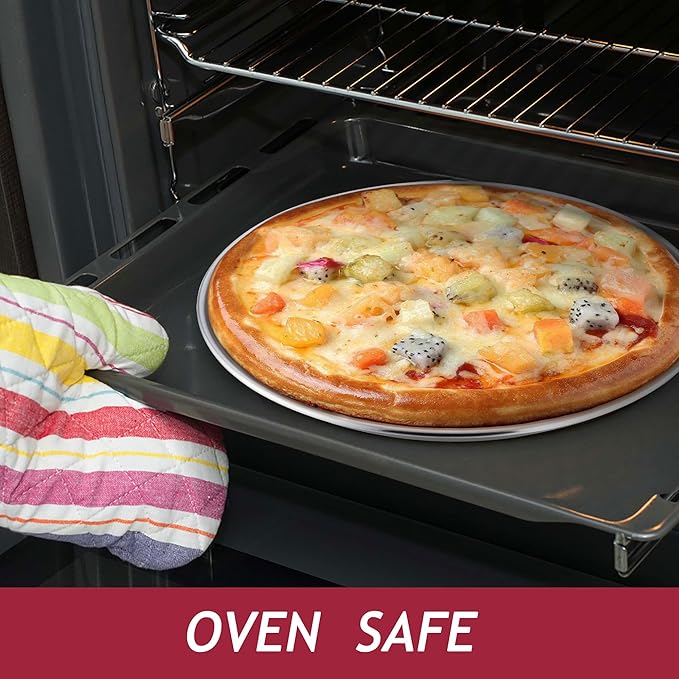 Herogo 13.5 Inch Stainless Steel Round Pizza Pan Plates Set of 4, Large Healthy Pizza Tray Platter for Oven Baking Serving, Dishwasher Safe