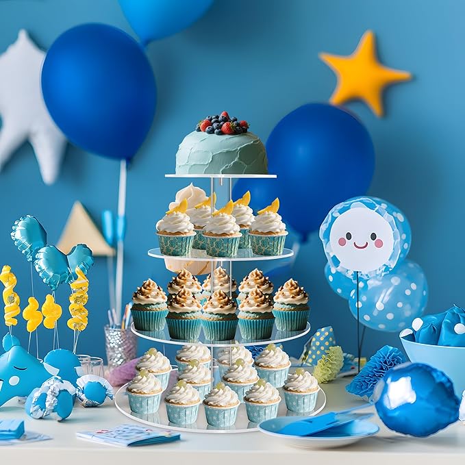 YestBuy 4 Tier Cupcake Stand, Acrylic Cupcake Tower Stand, Premium Cupcake Holder, Clear Cupcake Display Tree Tower Stand For 38 cupcakes, Display for Pastry Wedding Birthday Party