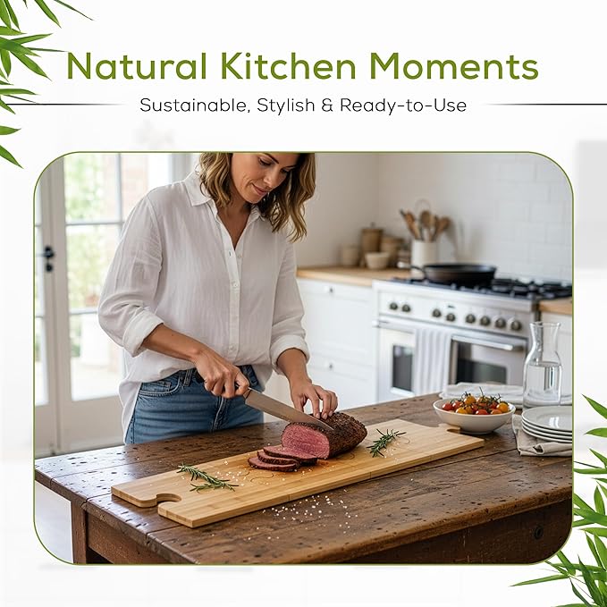UniBrands 4pcs Bamboo Cutting Board Set with Stand | Natural Eco-Friendly Cutting Boards for Kitchen, Charcuterie Boards, Wooden Chopping Boards, Serving Tray, Wood Cutting Boards | Cocina