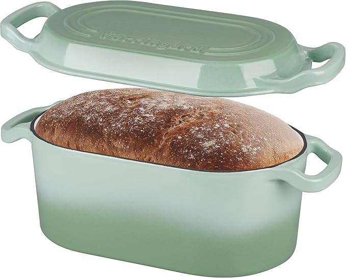 Oval Dutch Oven Pot with Lid, Enamel Coating Cast Iron Bread Pans for Homemade Sourdough Bread Baking, Cooking, 4 Quart, Green
