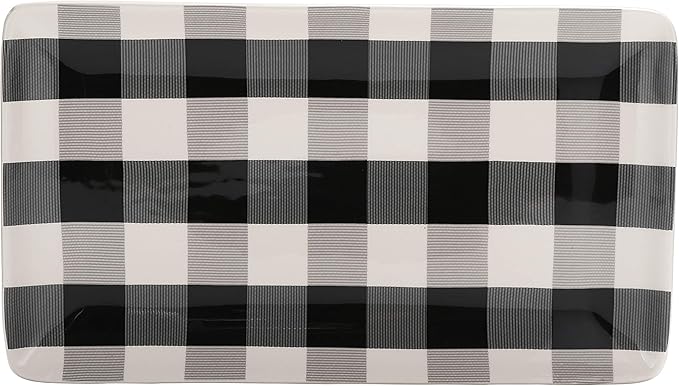 Bico Plaid Check Black and White Ceramic 14 inch Rectangular Serving Platter, Set of 2, for Serving Salad, Pasta, Cheese, Ham, Appetizer, Microwave & Dishwasher Safe