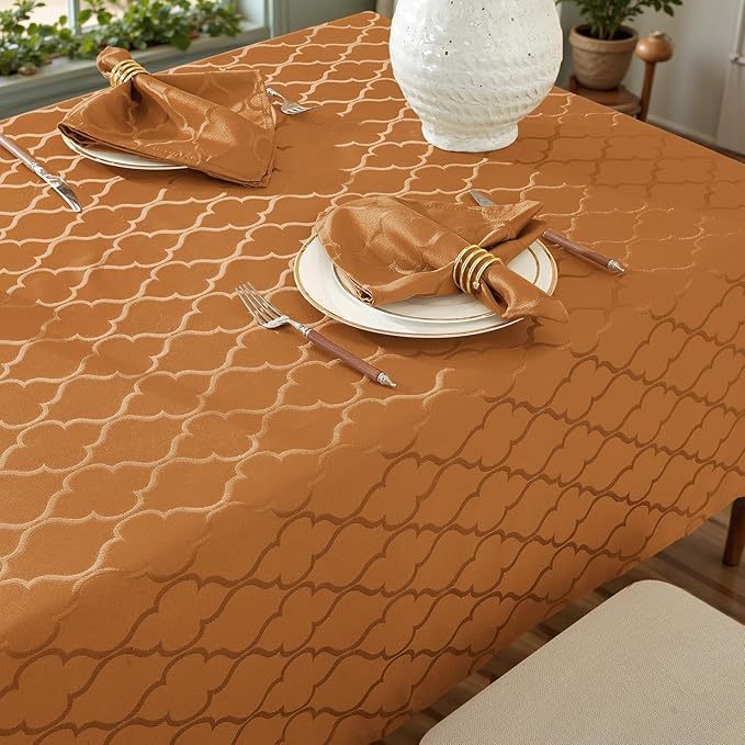 Larponder Tablecloth Rectangle, Jacquard Polyester Table Cloth, Washable & Spill Proof Table Cover for Spring Kitchen Dining Party Picnic (Rectangle, 52" x 70", Amber)