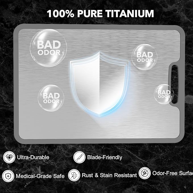 Titanium Cutting Boards For Kitchen, 100% Pure Cut Titanium Cutting Board, Food Grade Quality, Double-Sided Food-Grade Chopping Board Non-Stick Durable and easy to clean14.1X10