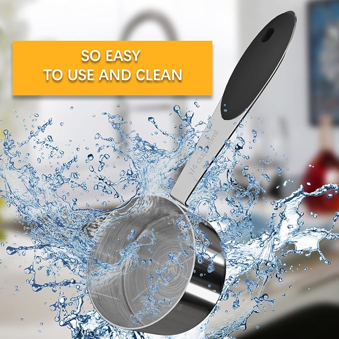 1PCS 1/4Cup (59ml, 2oz) Single Measuring Cup with Black Silicone Grip, Stainless Steel Individual Measure Scoop Only