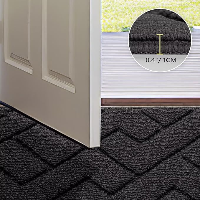 hicorfe Dirt Trapper Indoor Doormat,20"x59" Welcome Door mat,Non Slip Backing Washable Door Mats,Absorbent and Resistant Low-Profile Entrance Inside Floor Mat for Front Back Door,Entryway (Charcoal)