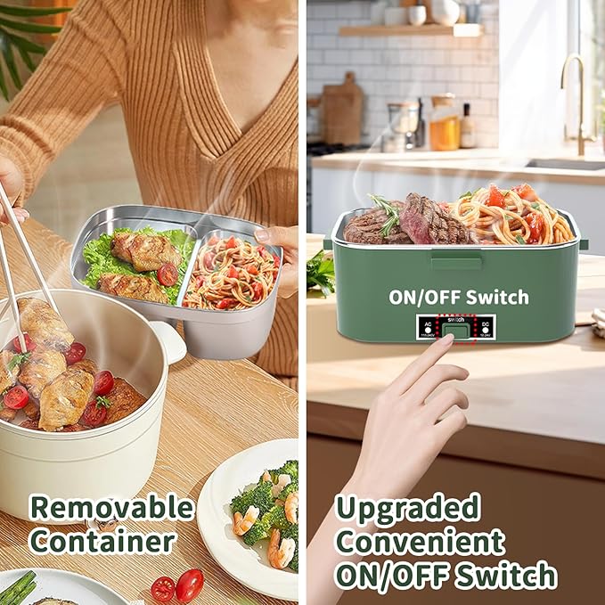 Electric Heated Lunch Box for Adults, 100W 3-IN-1 2 Pack 1.8L Containers Heating Lunch Box for Men Portable Double Layer, Fast Heated Food Warmer,12V/24V/110V for Car Truck Office Home