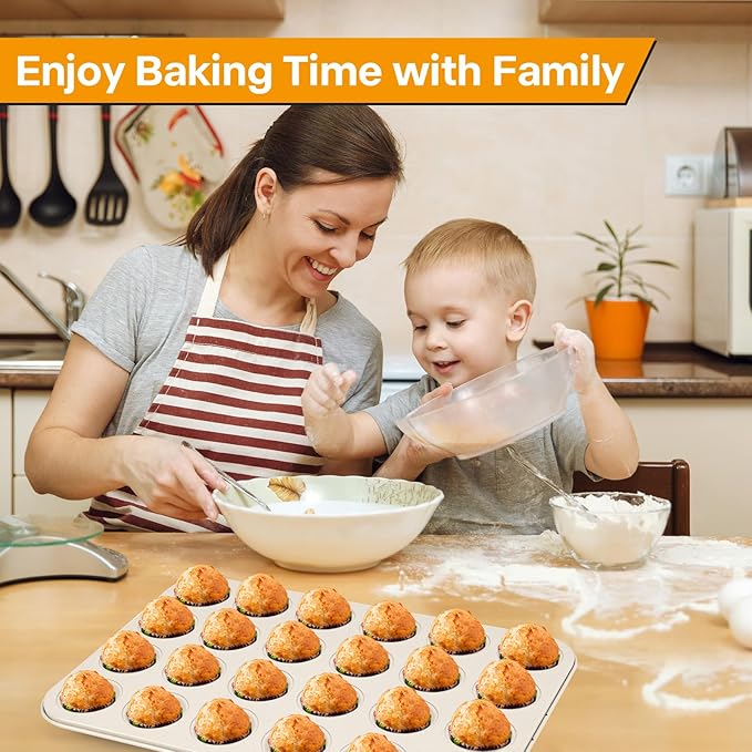 Spmarkt 2-Pack 24-cup Beige Miffin Pan, Non-Stick Cupcake Muffin Tin, Ceramic Coating Safe Baking Cupcake Pan
