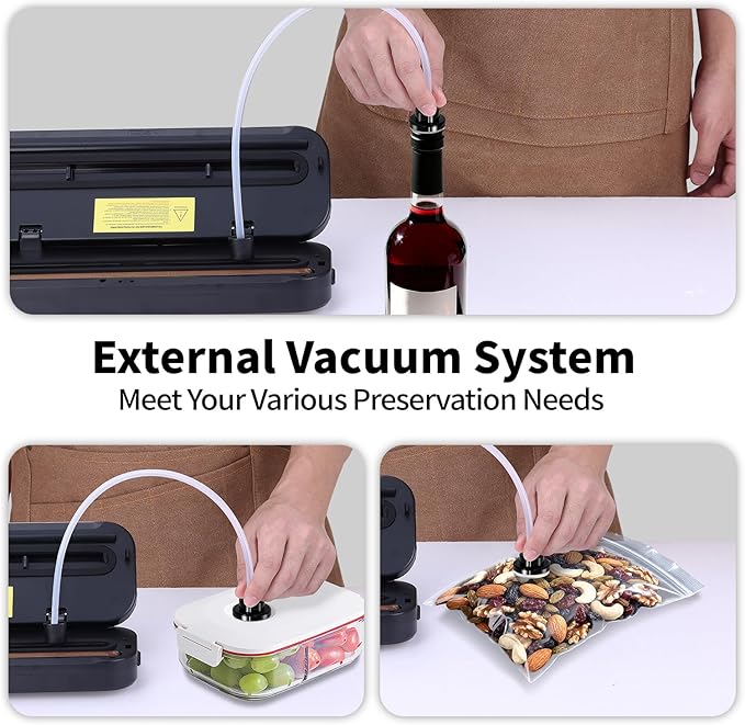 CALOOP Food Vacuum Sealer Machine with 20 Seal Bags, 80 Kpa Powerful Food Saver for Kitchen Storage, Dry/Moist Modes, Digital Countdown Timer, Compact Lightweight, Build-in Cutter