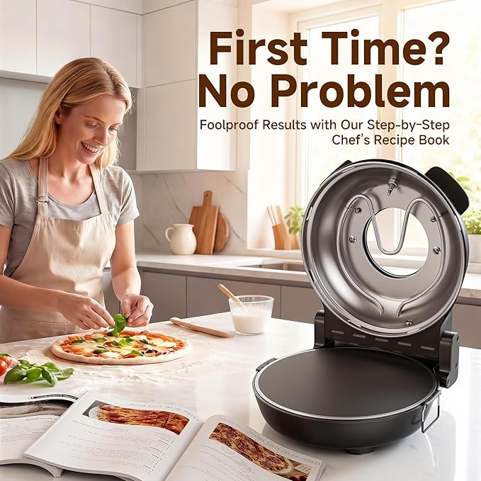 SENSCHEF 12-Inch CrustyBake Beginner's Black Glazed Stone Pizza Oven: Quick 800°F Heating, Easy-Clean Design, Recipe Book & All Tools Included - Perfect for First-Time Pizza Makers at Home