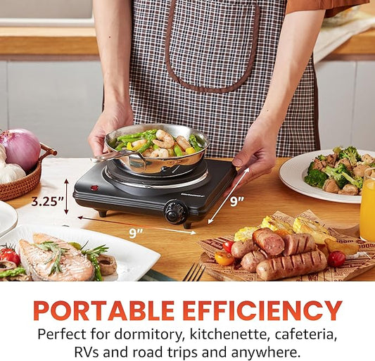 Elite Gourmet Countertop Electric Burner, 1000W Cast Iron Hot Plate, 7 Heat Settings, Portable Cooktop for RV, Dorm, Office & Small Kitchens, Road-Ready & Compact